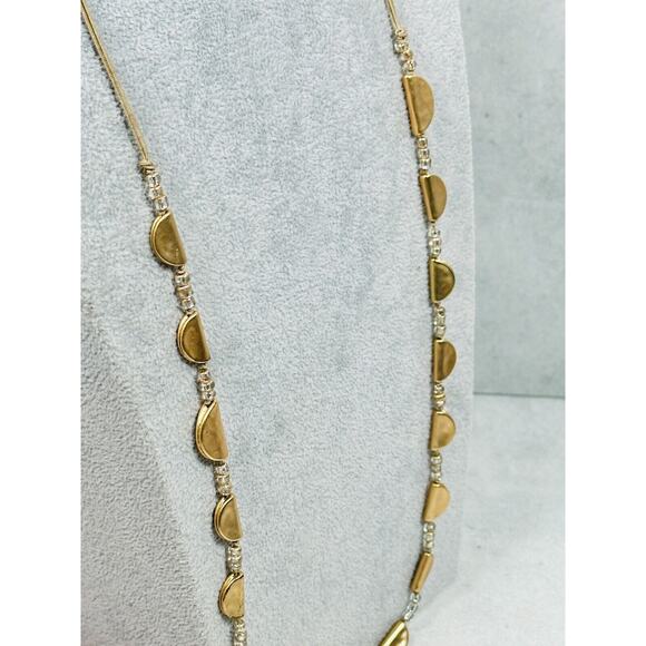 Chicos Necklace Beaded Scalloped Hammered Metal Gold Tone 38" Modern Jewelry - Picture 4 of 7